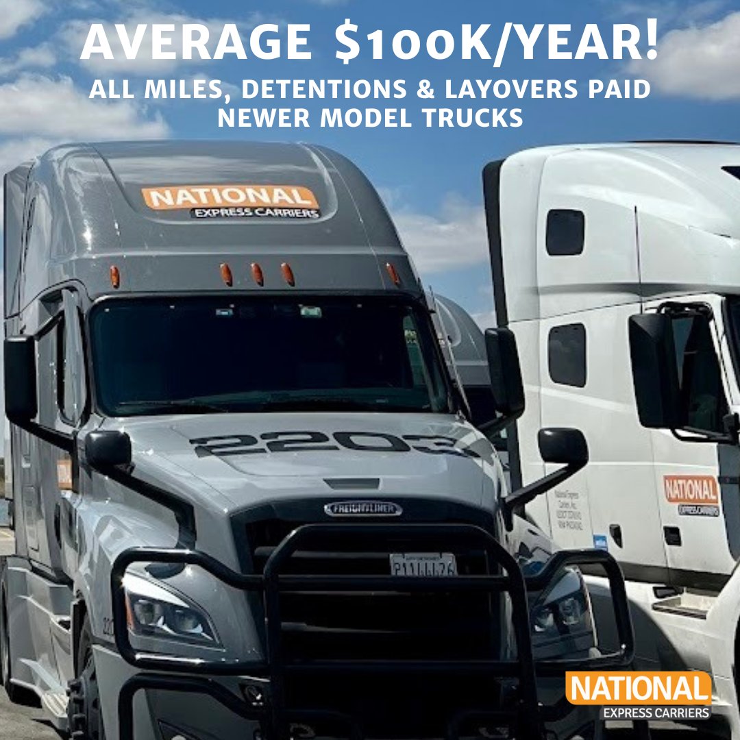 National_Exp's tweet photo. Experienced OTR Drivers, at NEC we're committed to your success. Move over &amp; average $2K a week, with all miles, detentions &amp; layovers paid: https://t.co/fU1hXgZpwF
#truckdrivers #truckingjobs #CDLJobs #truckers #driverjobs #nationalexpresscarriers #nationalexp #thankatrucker https://t.co/x8cM1mZ8xS