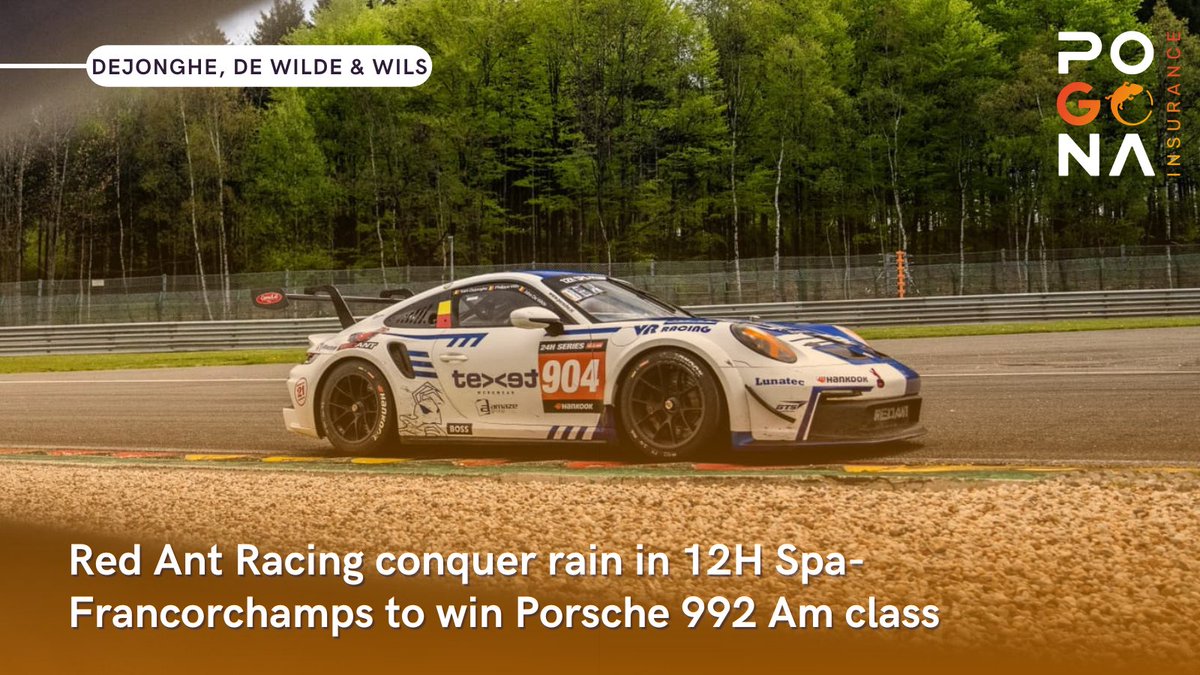 Red Ant Racing took victory in the 992 Am class in last weekend's Hankook 12H Spa-Francorchamps, which was held in tricky, changeable conditions. Sam Dejonghe, John de Wilde and Philippe Wils came out on top in the No. 904 Porsche 911 GT3 Cup car.

#24HSeries #12HSpa