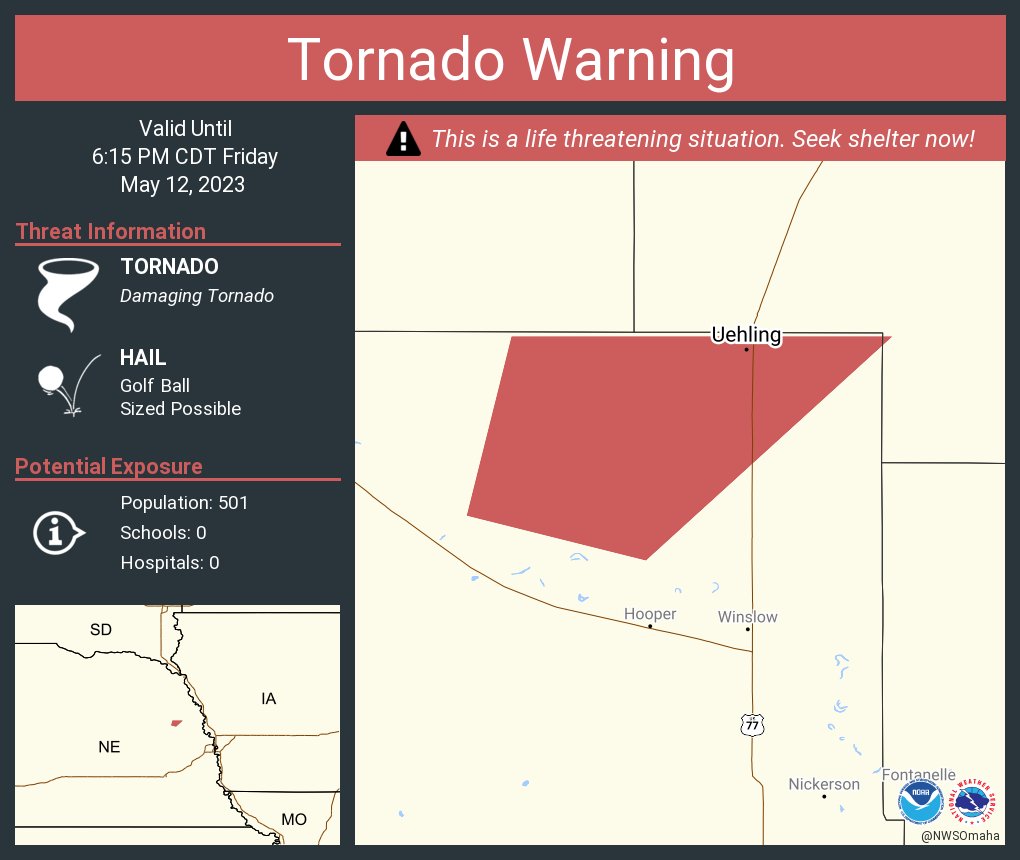 NWS Tornado on Twitter "Tornado Warning continues for Uehling NE until