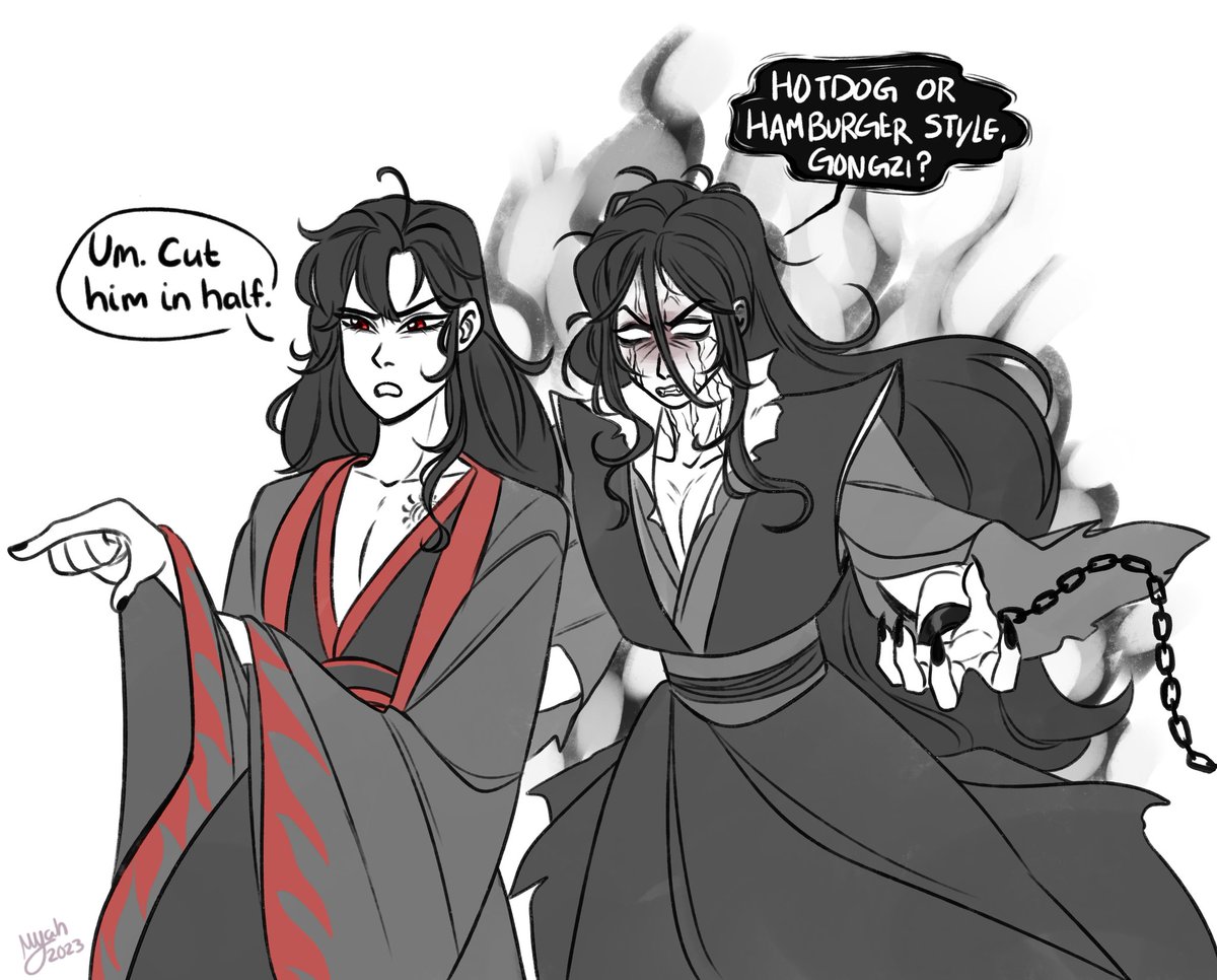 Quick silly sketch based on a tumblr post I saw and just had the urge to draw them with it 😂 #MDZS #WeiWuxian #WenNing #YilingLaozu