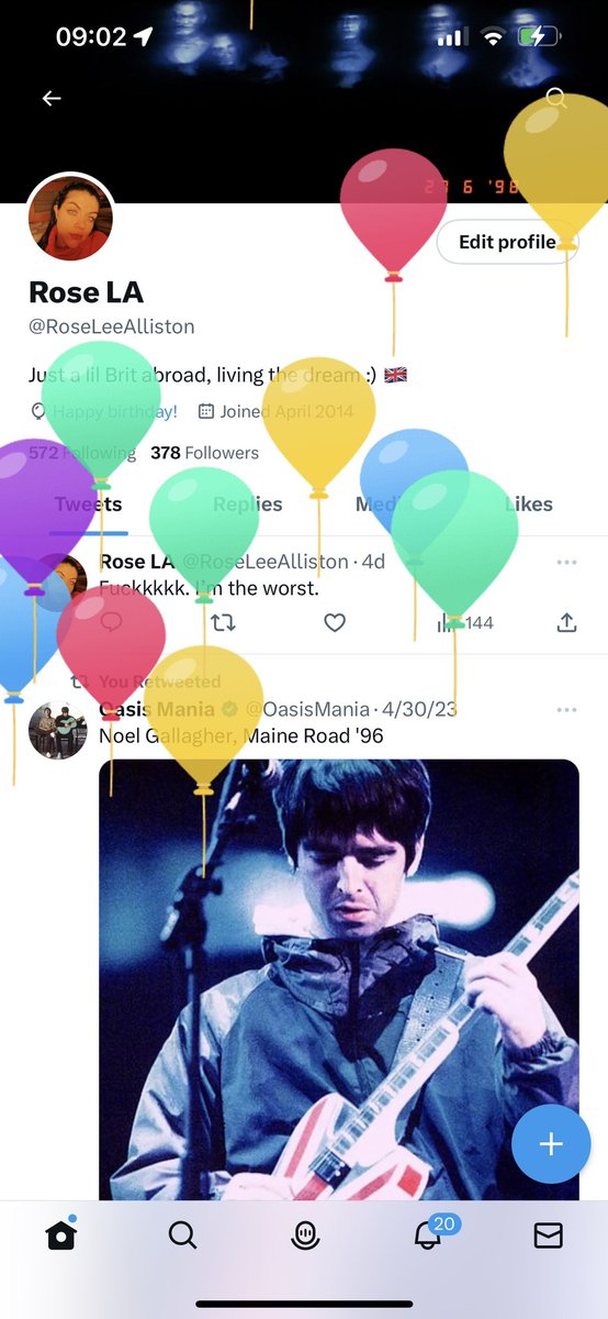 RoseLeeAlliston's tweet photo. A few days late but I DEFFO took the screenshots on the day. Posting of the bday balloons tradition, 8 years running :,))) https://t.co/XiEsfnP9Ul
