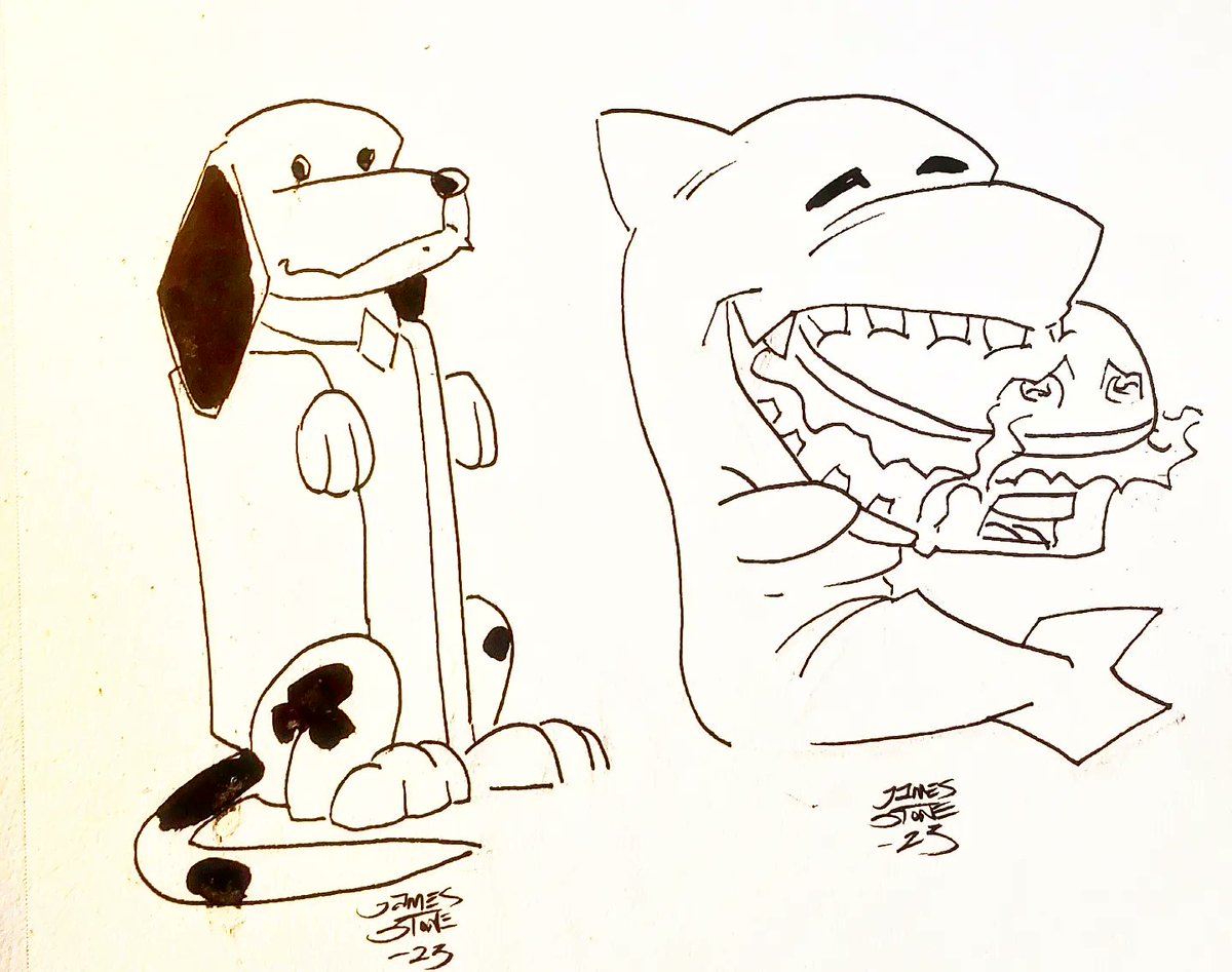 JamesLeeStone's tweet photo. Did some @Procreate #inks &amp; #colors on a couple of #Sketches from @iamcooleyART #LiveStream
https://t.co/lAZNOqG3fG
(👆Follow)
 #sketch #extravaganza #DogHotDog #SharkEatingABurger #SkyDivingChicken #ChatRequest https://t.co/s52LdnJHkW