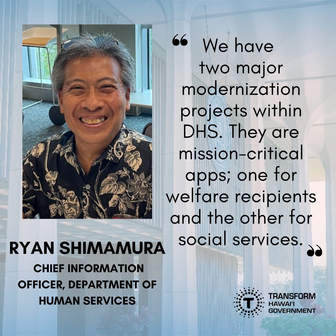 TransformHiGov's tweet image. Chief Information Officer for the Hawaii Department of Human Services, Ryan Shimamura shares two of the modernization projects the department is currently undertaking. Mahalo to Ryan and his team at DHS on their ongoing effort! #Hawaii #governmentmodernization