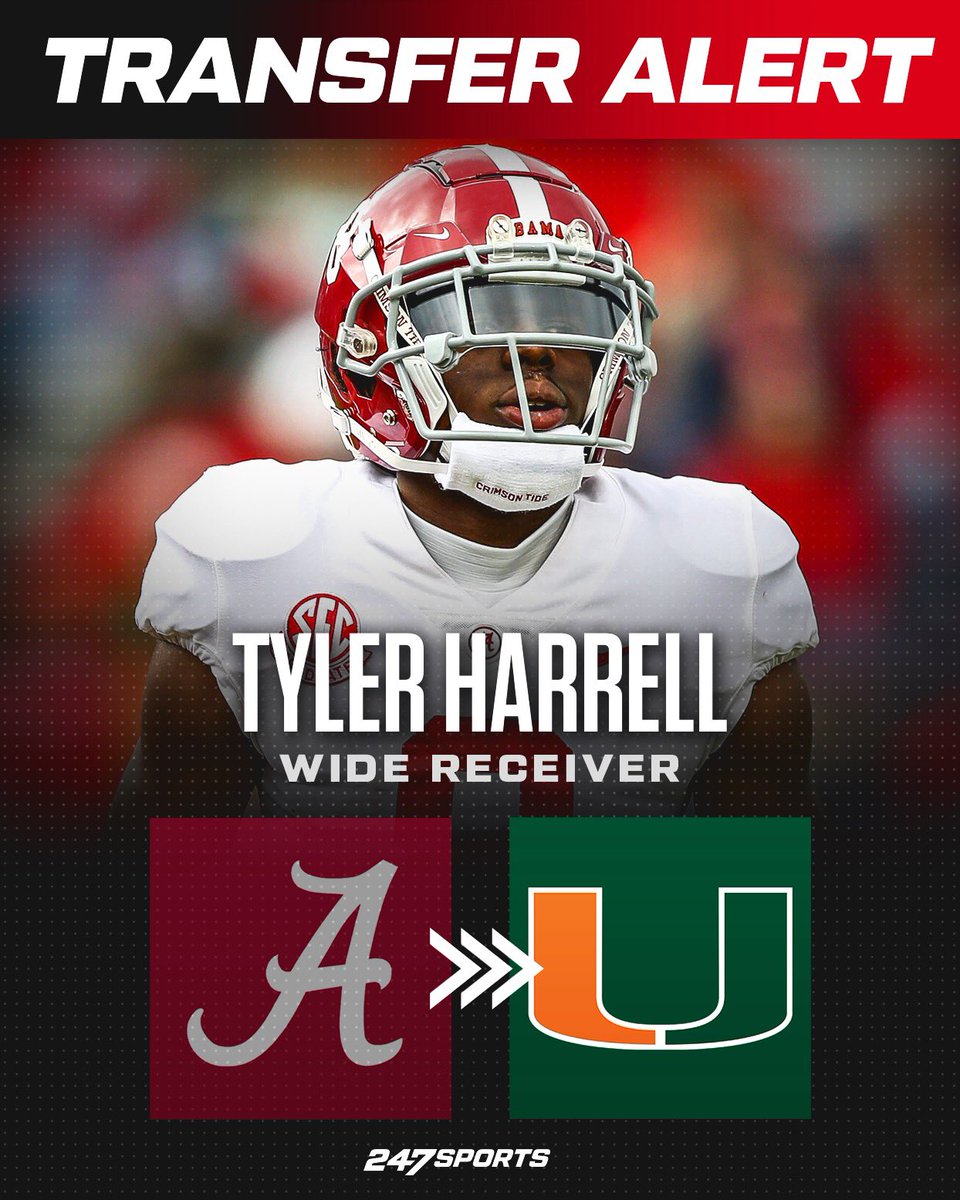GabyUrrutia247's tweet photo. BREAKING: Alabama transfer WR Tyler Harrell commits to Miami. The 6-0, 194-pounder averaged 29.1 yards per catch in 2021 at Louisville before spending last season with the Tide. 

He’s a Dade County native who won a couple of state titles as a sprinter.

https://t.co/GtXt79qgy1 https://t.co/2sGkYY8QYl