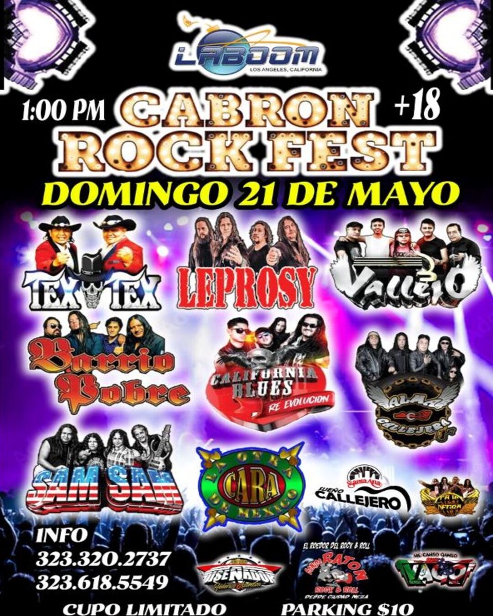 Sueño Callejero (@suenocallejero) on Twitter photo DOMINGO 21 DE MAYO EN LA BOOM
CABRON ROCK FEST
SUEÑO CALLEJERO <a href="/SuenoCallejero/">Sueño Callejero</a>
#BarrioPobre
#TexTex
#AlmaCallejera
#3Vallejo
#Leprosy
#SamSam
#LaOtraCaraDeMexico
#CaliforniaBlues
#SueñoCallejero #RockUrbano #RockMexicano #RockNacional #Rock #RockDelBarrio #SantaAna #LosAngeles DOMINGO 21 DE MAYO EN LA BOOM
CABRON ROCK FEST
SUEÑO CALLEJERO <a href="/SuenoCallejero/">Sueño Callejero</a>
#BarrioPobre
#TexTex
#AlmaCallejera
#3Vallejo
#Leprosy
#SamSam
#LaOtraCaraDeMexico
#CaliforniaBlues
#SueñoCallejero #RockUrbano #RockMexicano #RockNacional #Rock #RockDelBarrio #SantaAna #LosAngeles