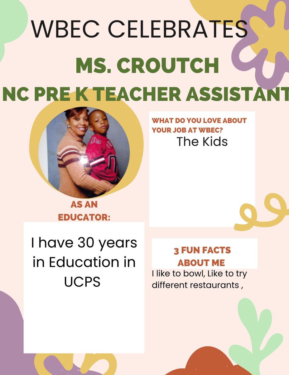 WalterBickettEC's tweet photo. We Celebrate Ms. Croutch in Honor of Teacher &amp; Staff Appreciation Week 2023 #WBECPreKRocks @AGHoulihan @Renee_McKinnon1 @PrincipalTMB3 https://t.co/jFR4ElJ7JP