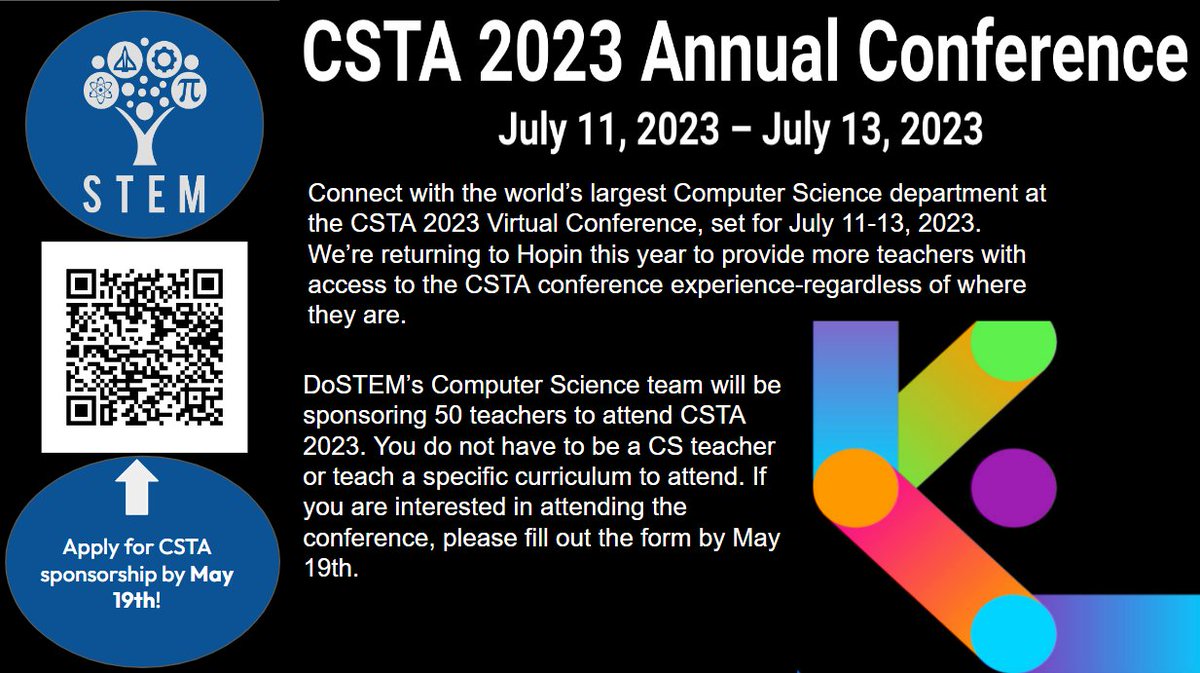 The Annual CSTA virtual conference is coming on July 11th! CS is sponsoring 50 teachers! Apply now! @cs4allcps