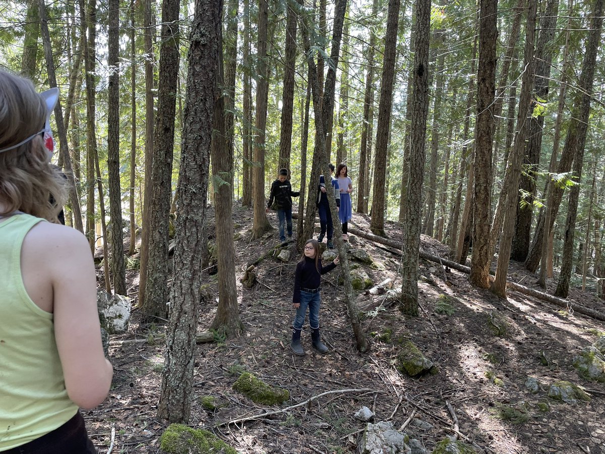 Fort building today during Forest Friday. 
I am so blessed to get to play with these kids in the same forest I grew up building forts in 🌲💚  
These pictures feature “Big Rock” a legend to all students who have attend Likely School in the past