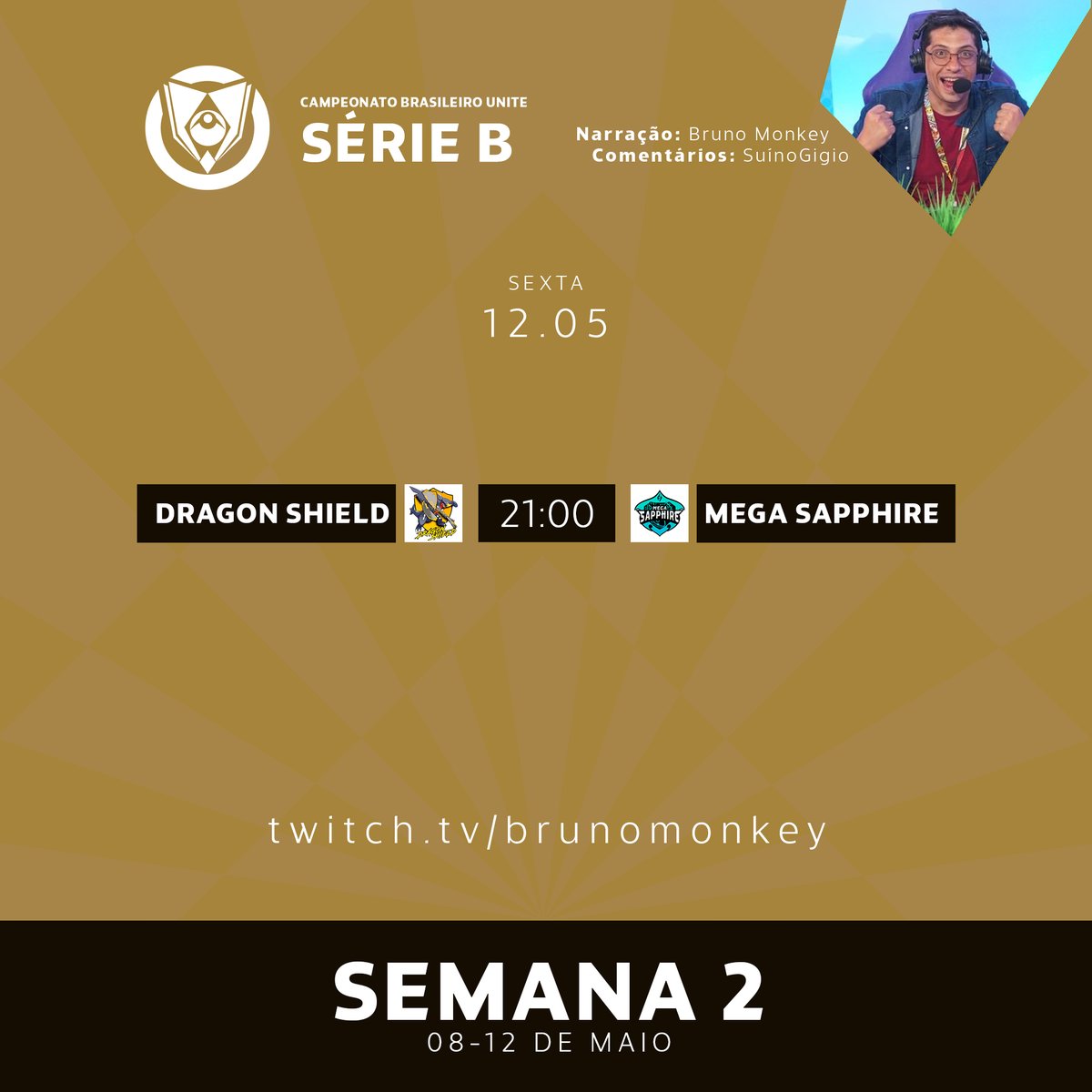 CBU Pokémon UNITE 🎀 (@cbpunite) on Twitter photo 💛 O ESCUDO DE SAFIRA!
No último dia de jogos da semana, encerramos com chave de ouro! No canal do <a href="/brunomonkey22/">Bruno Monkey 🎀</a>, um jogaço aguarda a todos!
⚔️ Dragon Shield - Mega Sapphire
⏰ 21h00
📺 twitch.tv/brunomonkey 💛 O ESCUDO DE SAFIRA!
No último dia de jogos da semana, encerramos com chave de ouro! No canal do <a href="/brunomonkey22/">Bruno Monkey 🎀</a>, um jogaço aguarda a todos!
⚔️ Dragon Shield - Mega Sapphire
⏰ 21h00
📺 twitch.tv/brunomonkey