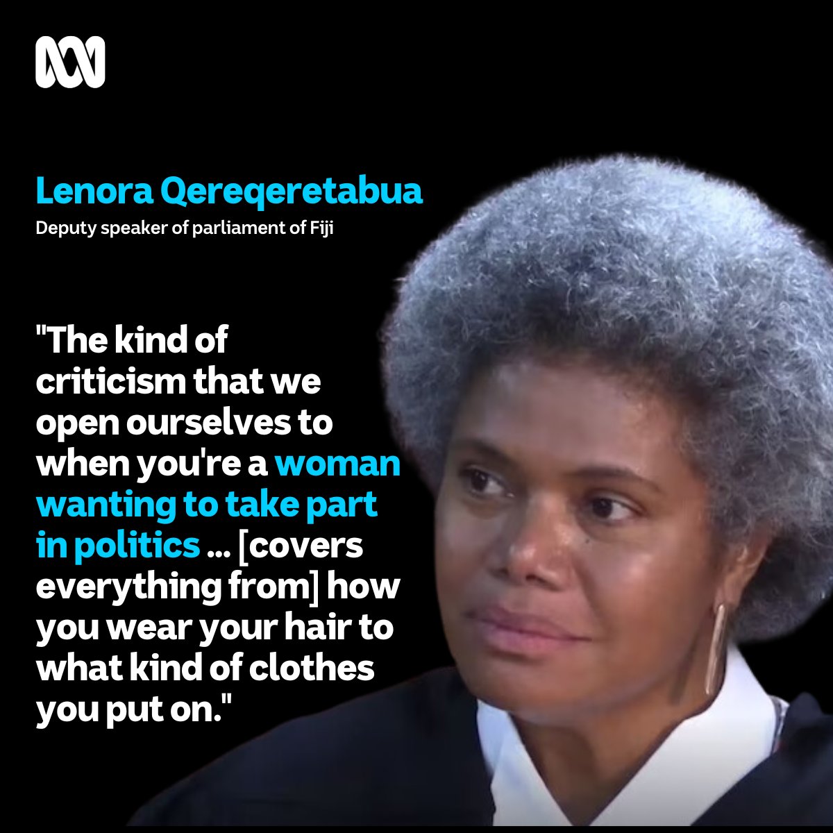 ABCPacific's tweet image. The Pacific Islands have some of the lowest levels of women's political participation in the world.
 
@lenoraqfj is the deputy speaker of Fiji's Parliament, she says one of the barriers to participation is extreme scrutiny women face online.

Read more: ab.co/3NmQxCl