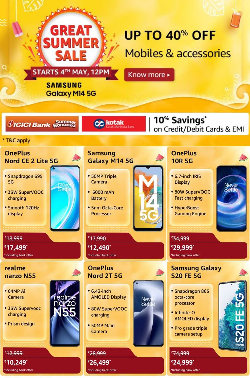 DealzTrendz on X: BIGGEST DEALS ON SMARTPHONES REVEALED 🔥 🎉  GREAT  SUMMER SALE 📣 STARTS 4th MAY, 12PM ⚡️ Up to 40% Off 🌟 Mobiles &  Accessories – Sale starts early