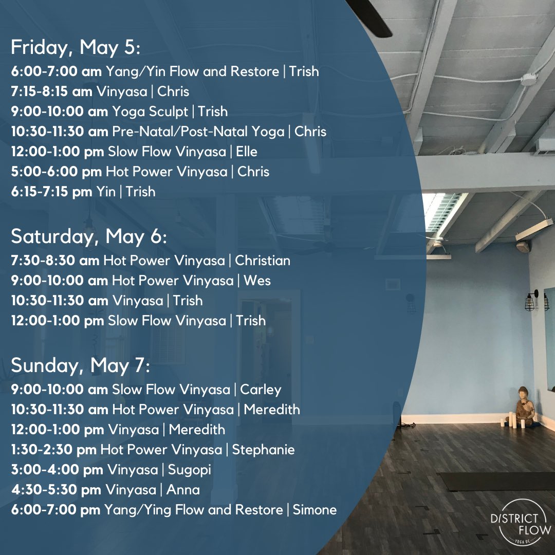District_Flow's tweet photo. Make May the month of movement by joining us for yoga classes every day! Sign up now on https://t.co/f5XeGSofdK! https://t.co/mKS61DK9zs