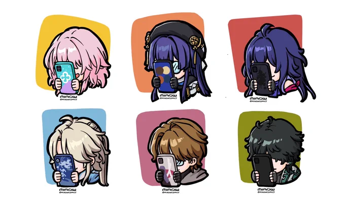 Honkai Star Rail characters with their phones XD. - I find it funny every time they look at their phones. So, drew these icions. Can you still recognize who is who?  #honkai #honkaistarrail #honkaistarrailfanart #miHoYo