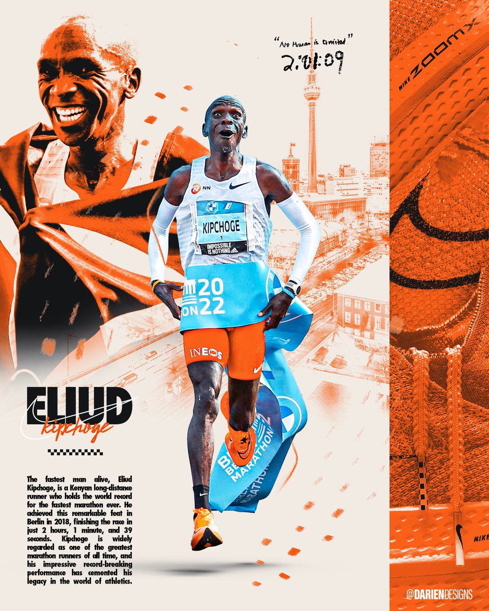 DarienDesigns's tweet photo. Eliud could’ve ran 1 ½ marathons in the time it took me to make this design 🤯
@EliudKipchoge
#spitzdesignchallenge #eliudkipchoge #sportsedits #sportsdesign #smsports #breaking2 #olympics #berlinmarathon #worldrecord #speedart #kenya #smsports #nikerunning https://t.co/8yPK62hyON