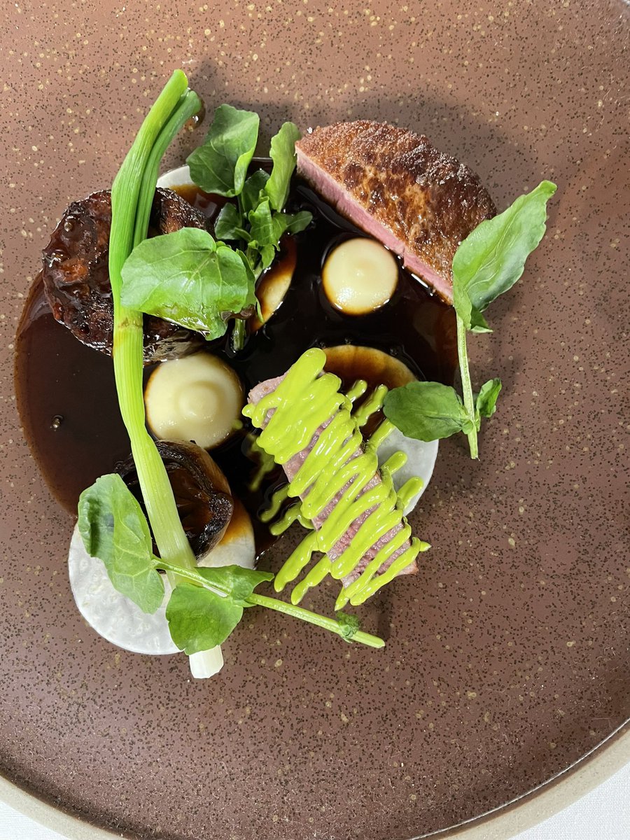 Salt aged beef fillet. Oxtail, celeriac, watercress <a href="/SlaughtersManor/">The Slaughters Manor</a>