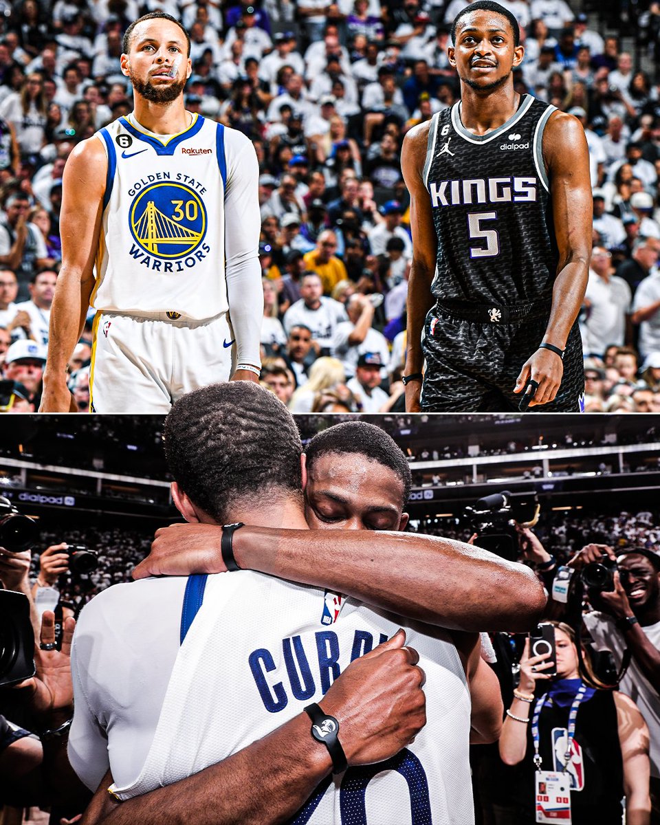 SportsCenter's tweet photo. All love between Steph Curry and De’Aaron Fox after a series to remember 🙌 https://t.co/HQE2UzwkcE