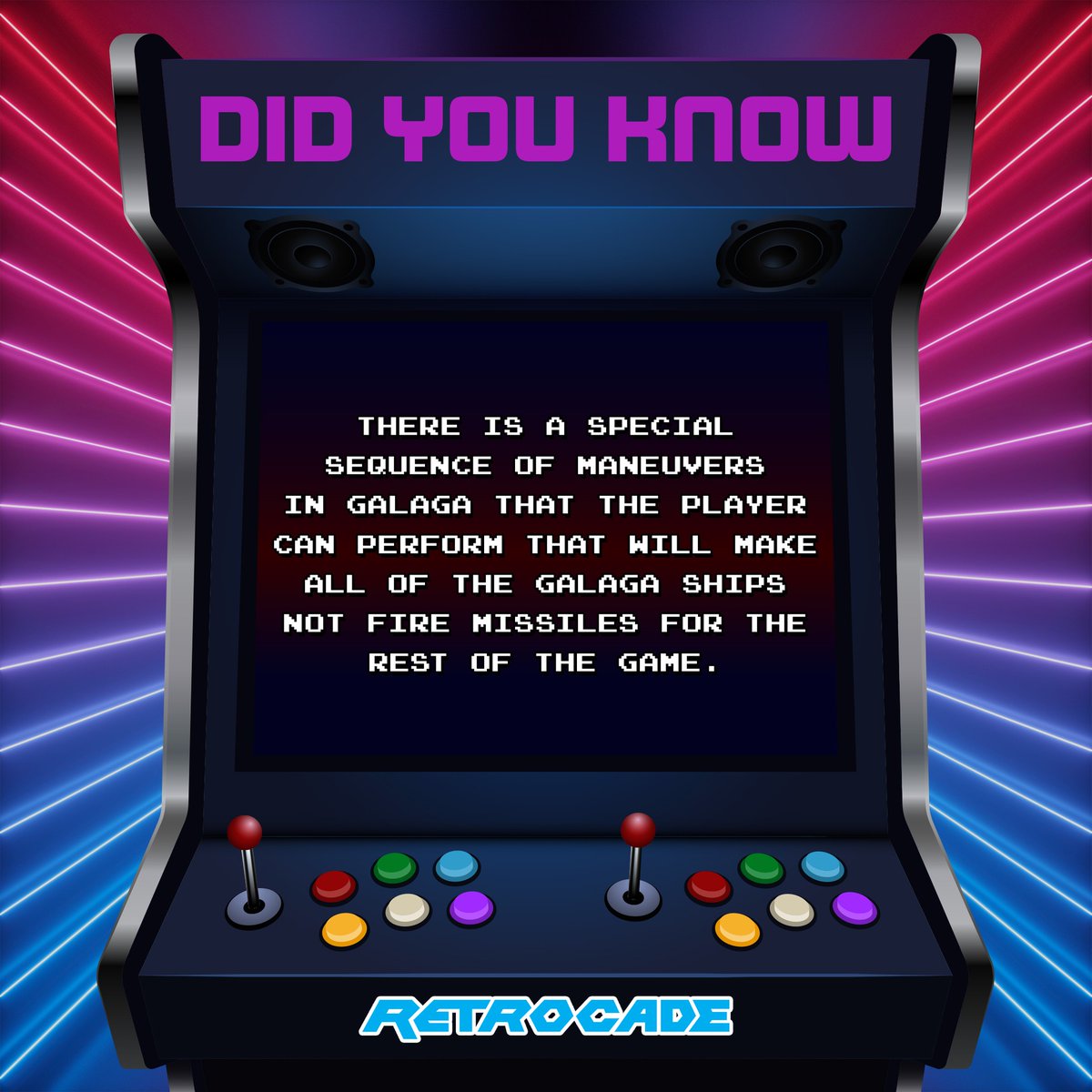 RetroCadeTX's tweet photo. Did you know this fun fact about the arcade classic Galaga? 👾

#thingstodoinrowlett #weekend #thingstodoinrowletttx #retrogaming #arcade #games #retrocaderowlett #arcadegames #retrocade #trivia #funfact #didyouknow #sunday #pacifistrun #arcadeclassic #namco #galaga https://t.co/Fqtxxpyj8e