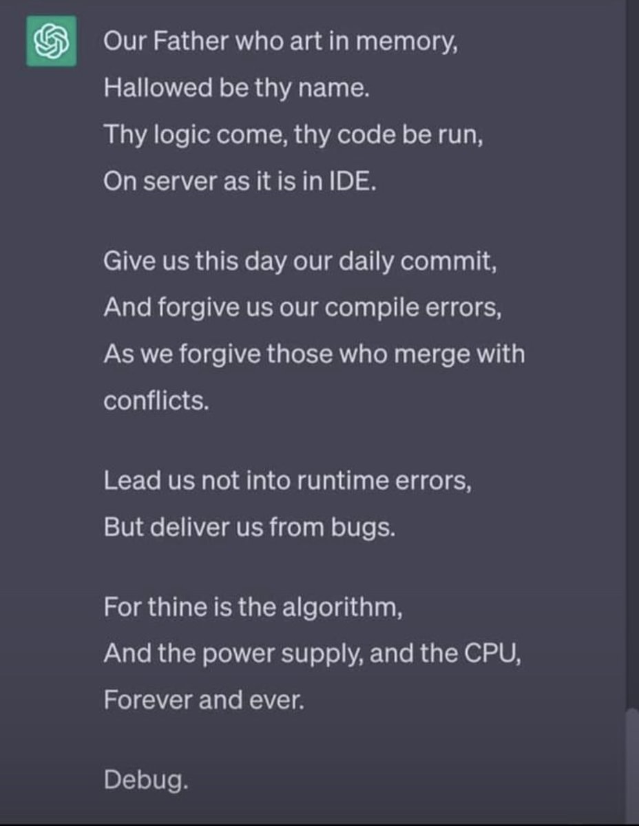 _iamoracle's tweet photo. Non-programmers can't relate to this prayer. 

When @ea1art or I merge with conflict, we always forgive each other. That's programmers’ love. That's brotherly love. https://t.co/fVBvZx2Jq4