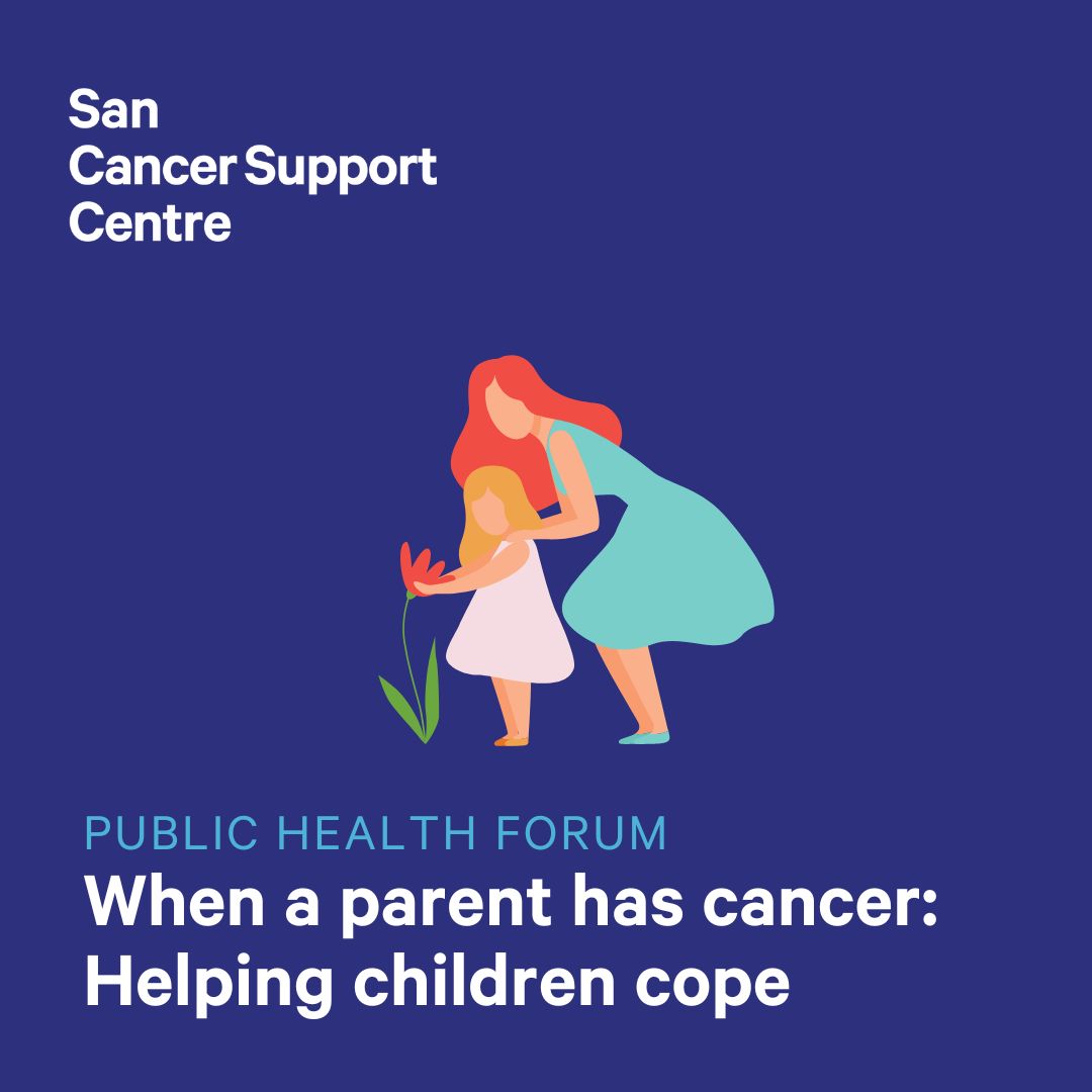Adventist HealthCare (@adventisthc_aus) on Twitter photo The San Cancer Support Centre is putting on a forum called 'When a parent has cancer: Helping children cope'. This will be held on the 18th of May from 10 to 11:30am. Please RSVP via cancersupport@sah.org.au or 9480 9061. The San Cancer Support Centre is putting on a forum called 'When a parent has cancer: Helping children cope'. This will be held on the 18th of May from 10 to 11:30am. Please RSVP via cancersupport@sah.org.au or 9480 9061.
