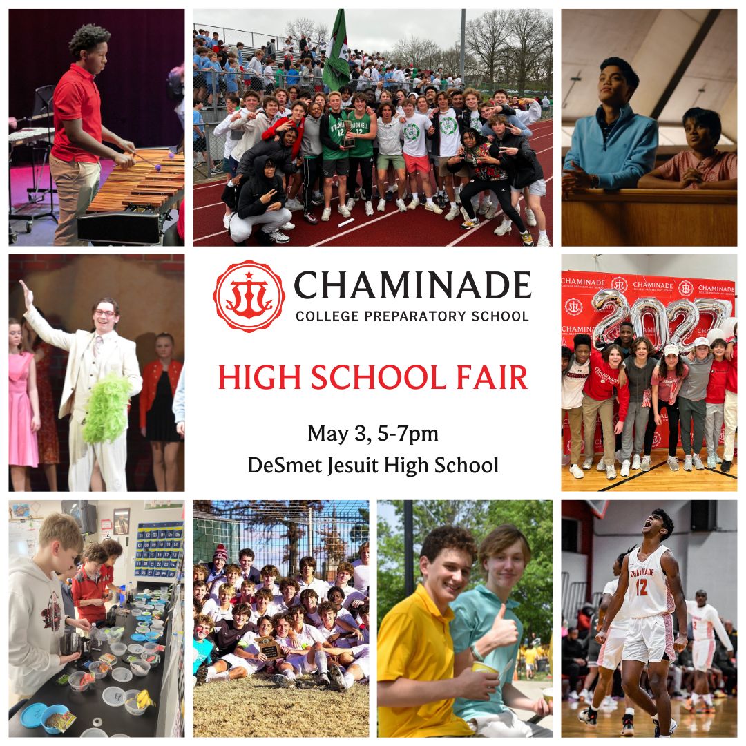 WeAreChaminade's tweet photo. Interested in joining the Chaminade Family? Bring your 5th-7th graders and come see us at the upcoming Catholic High School Fair on 5/3 at 5pm hosted by DeSmet. Learn more about our middle school and high school and how your student can start his own #EstoVir journey. https://t.co/YPShhaDbXV