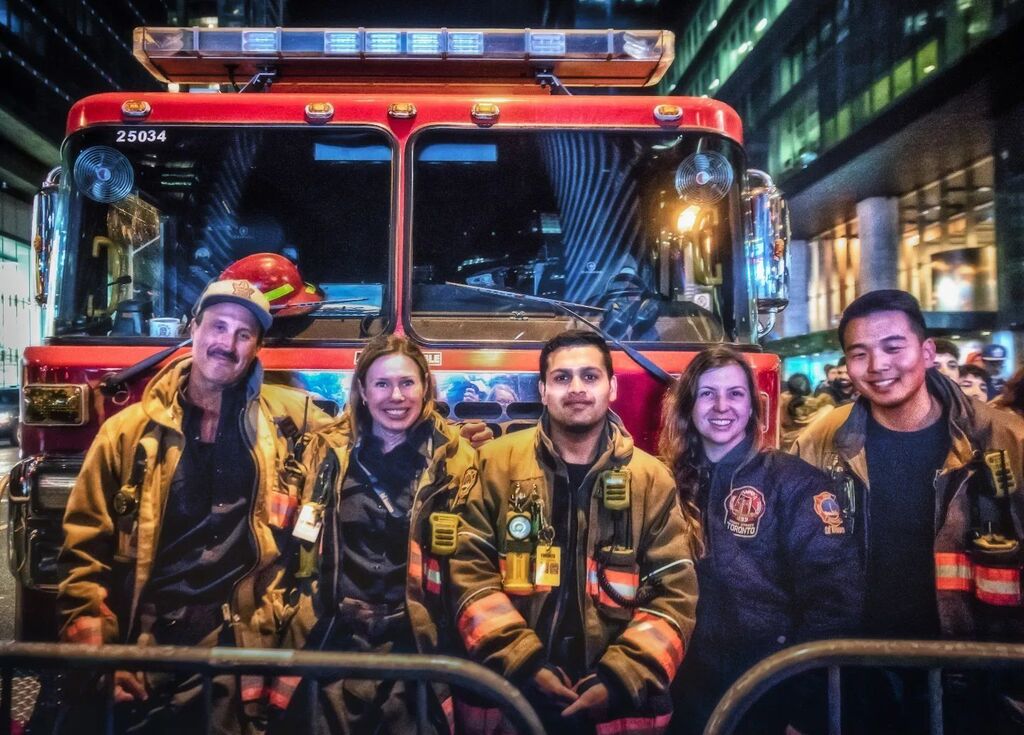 Members of Toronto Fire Services enjoying the Toronto Maple Leafs win the opening round of the playoffs against the Tampa Bay Lightning outside of Scotiabank Arena in Toronto

#toronto #city #the6ix @torontofireservices <a href="/mapleleafs/">Toronto Maple Leafs</a> @toronto_firefighters … instagr.am/p/Crrc9Iit5jR/
