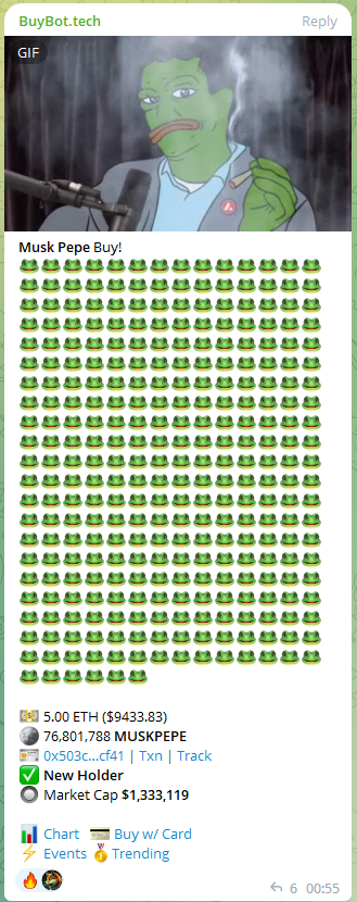 $PEPE and $MUSKPEPE friends forever! New Whale 5ETH buy! 🐸🔥