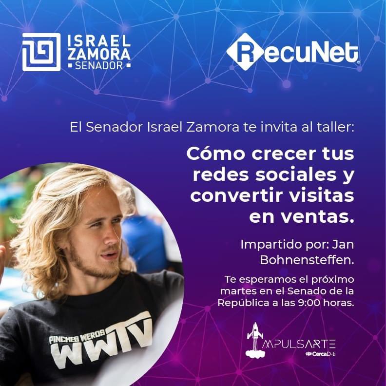 Este martes tendremos como invitado en la sesión de iMPULSARTE a <a href="/JanElWero/">Jan Bohnensteffen</a>, con más de 1.04 M suscriptores en Youtube, además impartirá el taller "Cómo crecer tus redes sociales y convertir visitas en ventas". ¡No te lo pierdas! #iMPULSARTE #RedesSociales #Ventas #Cuauhtémoc