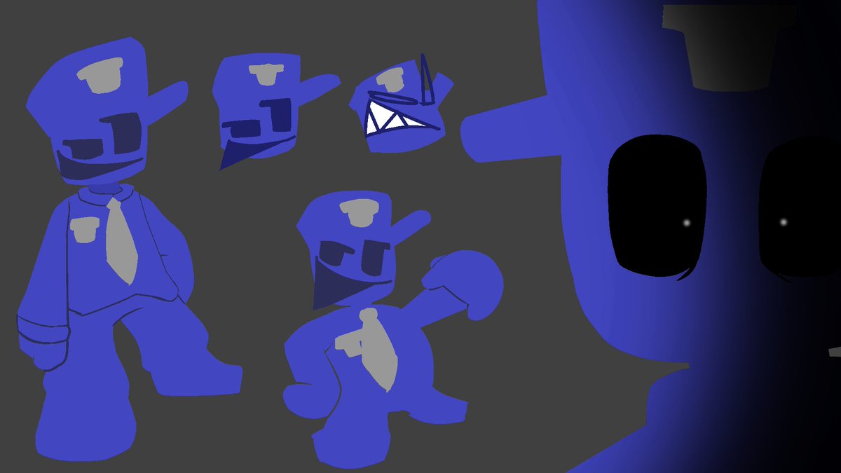 VindigoGuy's tweet photo. After a lot of redesigns. I'm proud to present the finished design. So everyone, meet Vindigo Guy! Security guard of The Pizzaplex. https://t.co/PstypDpgPR