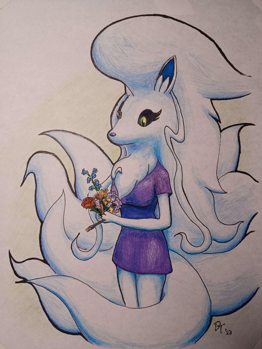 DeviceTamerSFW's tweet photo. Gathering her things in anticipation of what May brings 🌺🌹

It's been a while since I've done a traditional piece! Also my first time doing linework with a fountain pen :) https://t.co/NqoDmNorId