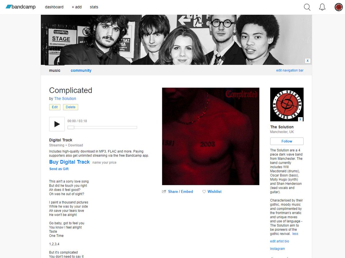 Hello again people bad news 😭 our single would’ve just dropped on Spotify and the like by now. but of course we’d be having some major technical difficulties with the distribution so we’ve set up an emergency bandcamp for yous to listen to the new track. Link is in our bio Xx