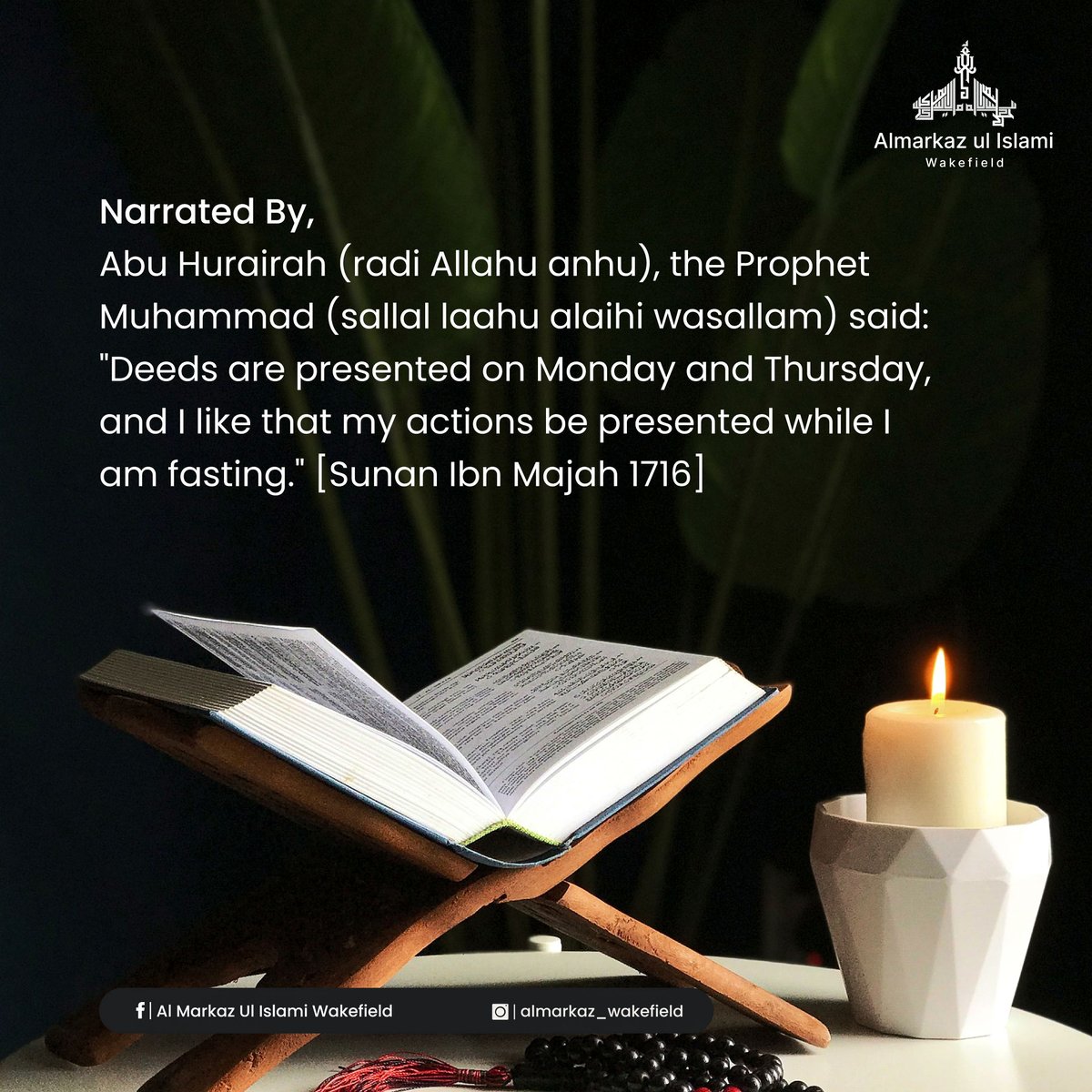 MarkazWakefield's tweet photo. Did you know that fasting on Mondays and Thursdays was a practice of the Prophet Muhammad (peace be upon him)? It's a great way to follow in his footsteps and draw closer to Allah.
#MondayFast #SunnahFast #Fasting #HealthyHabits #SelfDiscipline #SpiritualWellness https://t.co/2tiBy0bvJ5
