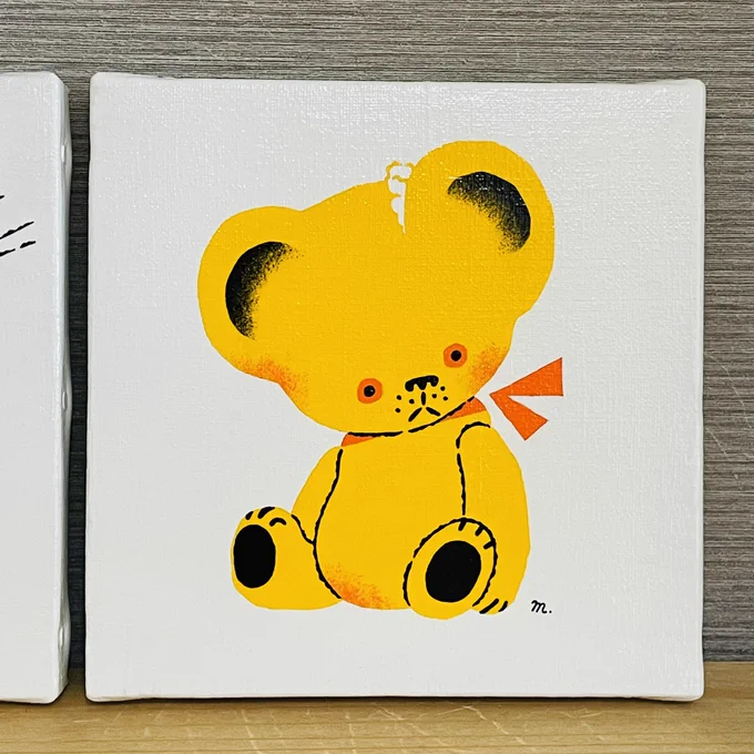 ろびんちゃんとアルバートくん、初めてキャンバスに描いてグロスバーニッシュで仕上げてみました。随分と印象が変わりますね。少し色が深く感じます作業工程は結構増える。でも可愛く描けたと思う。 #黒ねこ意匠 #くろねころびんちゃん