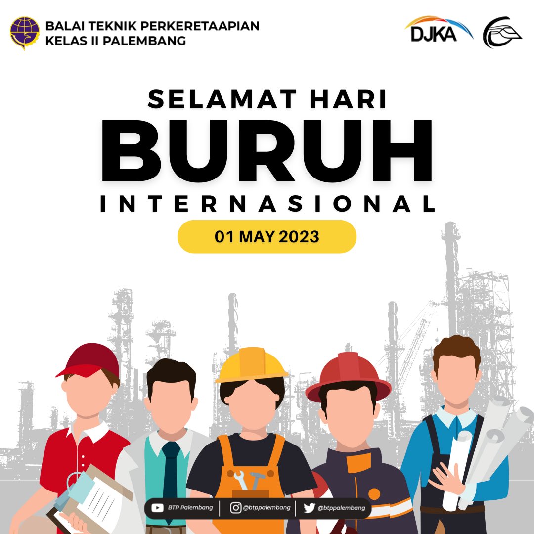 BTPPalembang's tweet photo. Selamat Hari Buruh Internasional. Tetaplah semangat terus bekerja keras mencapai semua prestasi untuk membanggakan negara tercinta Indonesia https://t.co/nn84BEsjcj