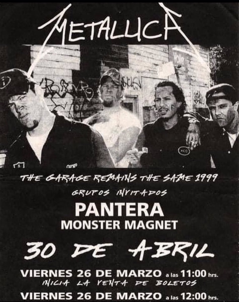 #UnDíaComoHoy…
#OnThisDay… 
📆En 1999, un día como hoy 30 de Abril, @Metallica se presenta en el Foro Sol de Ciudad de México, México. Tour: “The Garage Remains the Same”.
Se presentan también @Pantera y @monstermagnetnj. 
#Metallica #TheGarageRemainsTheSame #METALLICASince1981