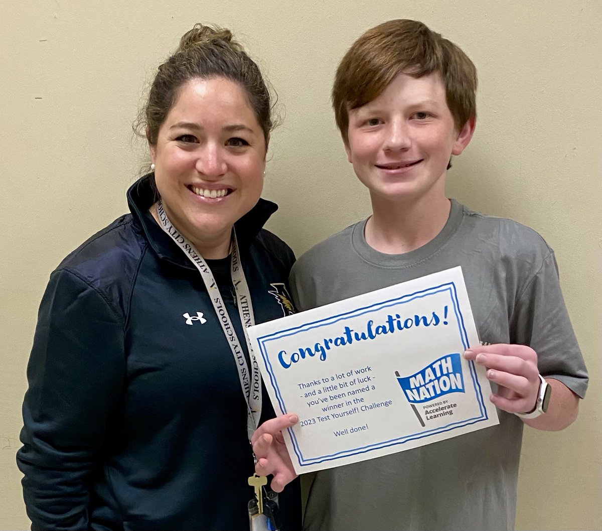 We are so proud to announce that Brayden is our @MathNationFL Test Yourself winner! He won a $25 gift card. Special thanks to @RachaelTuell, @kdockery100, &  @AMSTI_Athens! #OneAthens