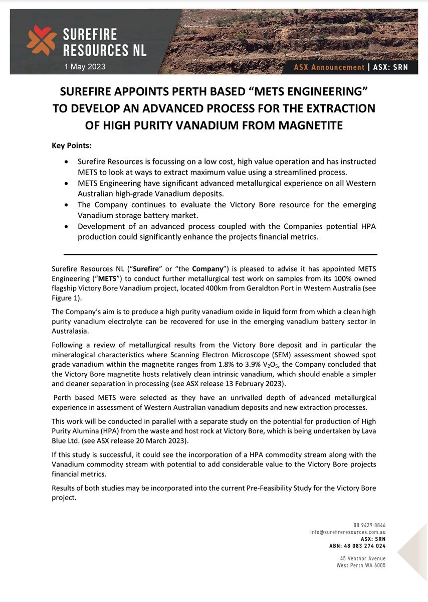 $SRN $SRN.ax gearing up to look into extraction of high Purity vanadium!

It makes no sense to be sitting at the price we are IMO!

#ASX #Stocks #Vanadium #IronOre #copper #Gold #nickel #batteryminerals