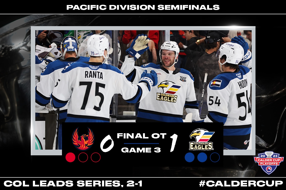 TheAHL's tweet photo. After nearly 62 minutes of scoreless play, the @ColoradoEagles take Game 3 of #CVvsCOL.
#CalderCup https://t.co/iYPZZEnEcv