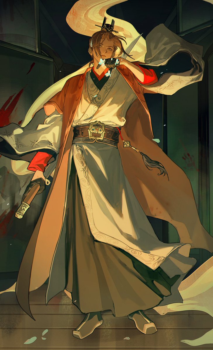 1boy male focus solo hanfu weapon holding chinese clothes  illustration images