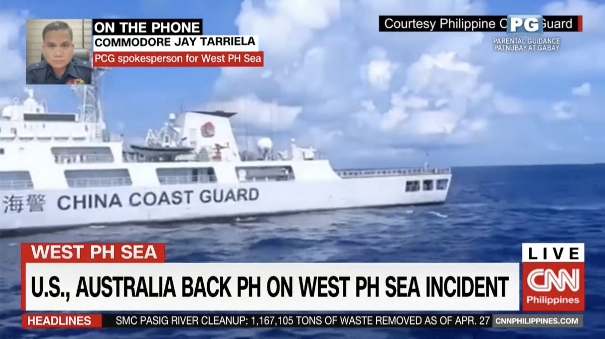 newswatchplusph's tweet photo. THREAD: Nations express support to the Philippines after a Chinese ship conducted dangerous maneuvers in the West Philippine Sea.

Philippine Coast Guard spokesperson Commodore Jay Tarriela joins @Mai_Rodrigz on #TheSource | LIVE https://t.co/5lPjstOZdO https://t.co/V4OfxivCvg