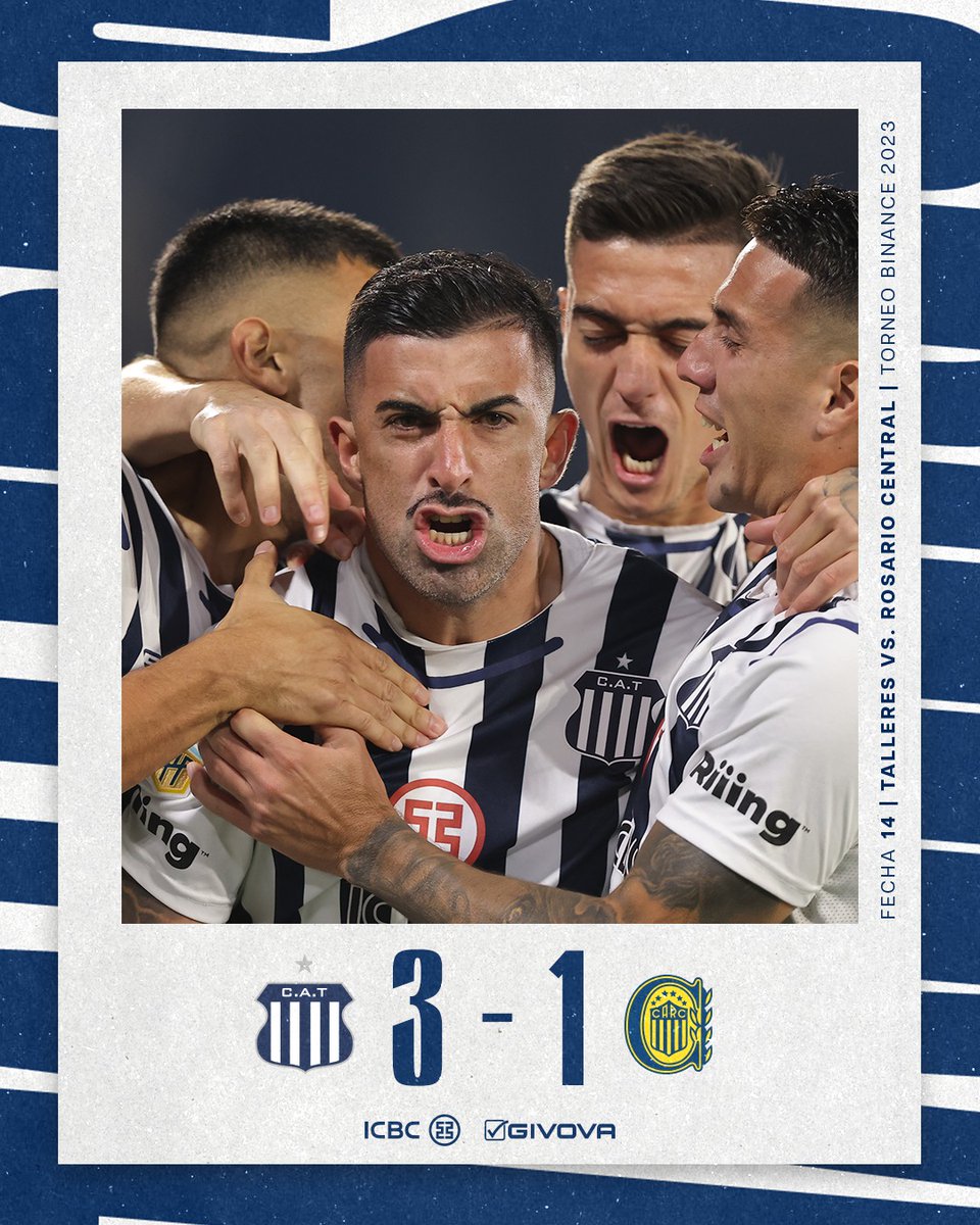 CATalleresdecba's tweet photo. 🏟️ #TalleresRosarioCentral | FINAL DEL PARTIDO 

🔚 #Talleres 3️⃣  - #RosarioCentral 1️⃣

🔵⚪ #VamosTalleres #TorneoBinance🏆 https://t.co/85ZWr2WR16