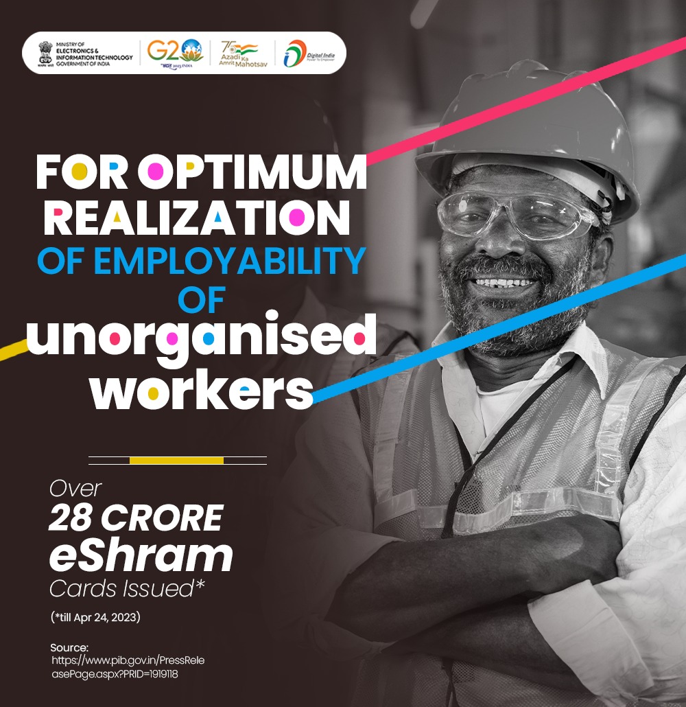 _DigitalIndia's tweet photo. #DigitalIndia initiative #eShram portal is a National Database of Unorganized Workers, seeded with #Aadhaar, for optimum realization of their employability &amp; extend the social security benefits. 

Here're a few key &amp; latest highlights about it. 

#LabourDay @LabourMinistry https://t.co/5s1mM7JOEx