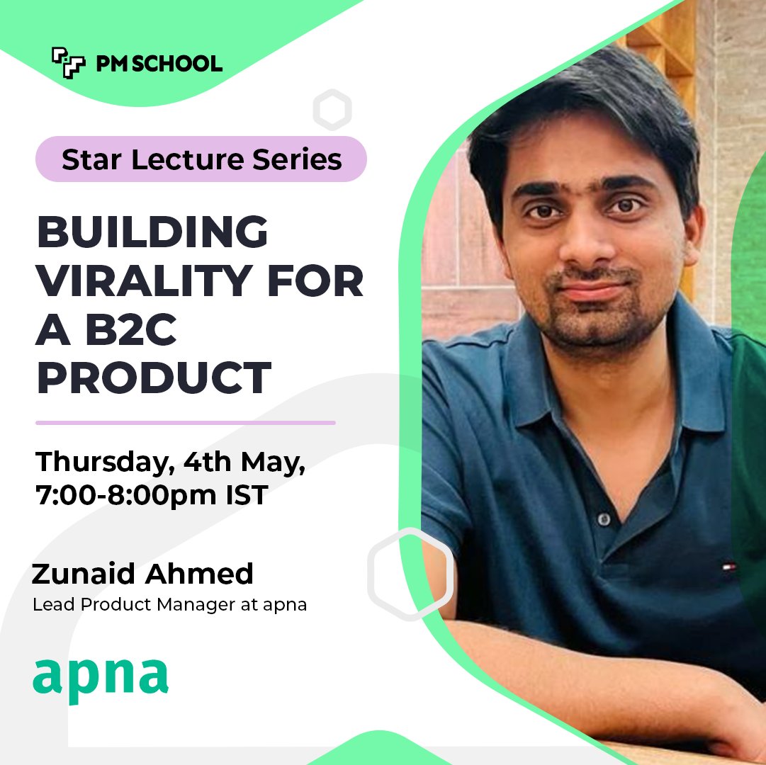🙌 Star Lecture Series - Building Virality for a B2C Product ft. Zunaid Ahmed is a Lead PM at apna, Register for the Live Lecture Today 🙌

Please RSVP by completing your registration here 👇
lnkd.in/dSdSfS8j

#pmschool #productmanagement #innovation #ai