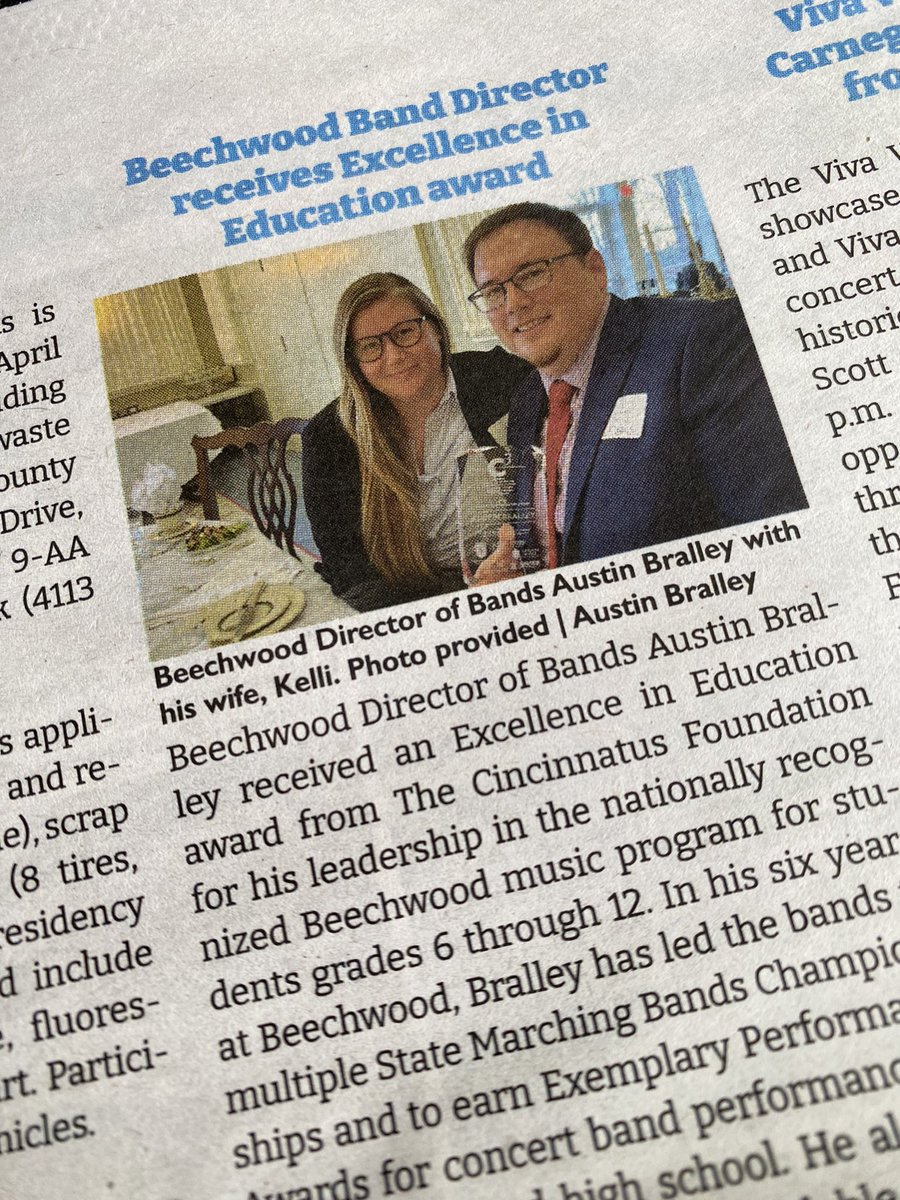 Congratulations to <a href="/AustinBralley/">Austiñ Bralley ⚾</a> for this recognition. What a wonderful music educator &amp; <a href="/BeechwoodBands/">Beechwood Bands</a> <a href="/beechwood_tiger/">Beechwood Tigers</a> are lucky to have him! Way to go!