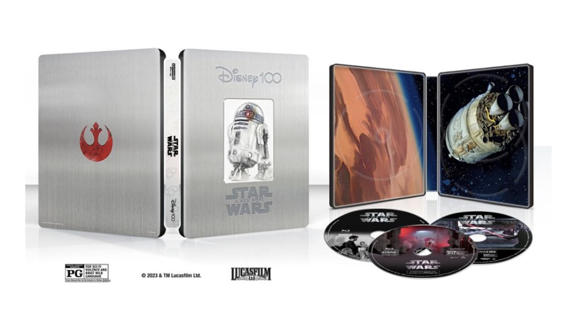 StarWarsVisComp's tweet image. Nothing says “film history” like celebrating the 100th anniversary of the company that wasn’t involved with the #StarWars Trilogy’s production with ugly steelbooks containing the 19SE, instead of, you know, film history. #ReleaseTheOriginalTrilogy