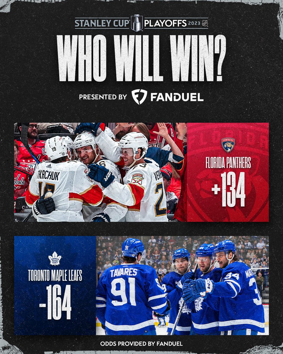 NHL's tweet photo. OFFICIALLY OFFICIAL ✅ 

The @FlaPanthers and the @MapleLeafs will meet in the Second Round! #StanleyCup 

Who do you have winning this series? 

Presented by @FDSportsbook https://t.co/qg7XEoVkhG