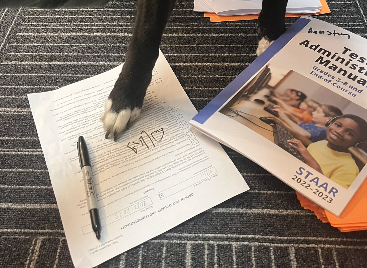 jemclemore's tweet photo. Prepping 850 students’ STAAR testing on campus. Gotta supply my best assistant w/Starbucks! 🐩 ☕️❤️
She also signed an Oath of Test Security &amp; Confidentiality before even breathing the same air as the STAAR materials. 😬🙄😬
We run a tight ship at FJH! https://t.co/uSIZBKmQ8D