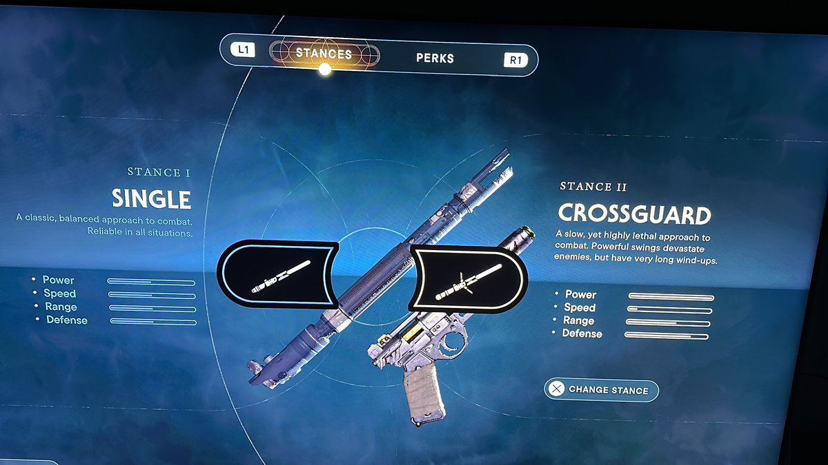 What two stances are you running on Jedi Survivor? Right now I'm single and crossguard