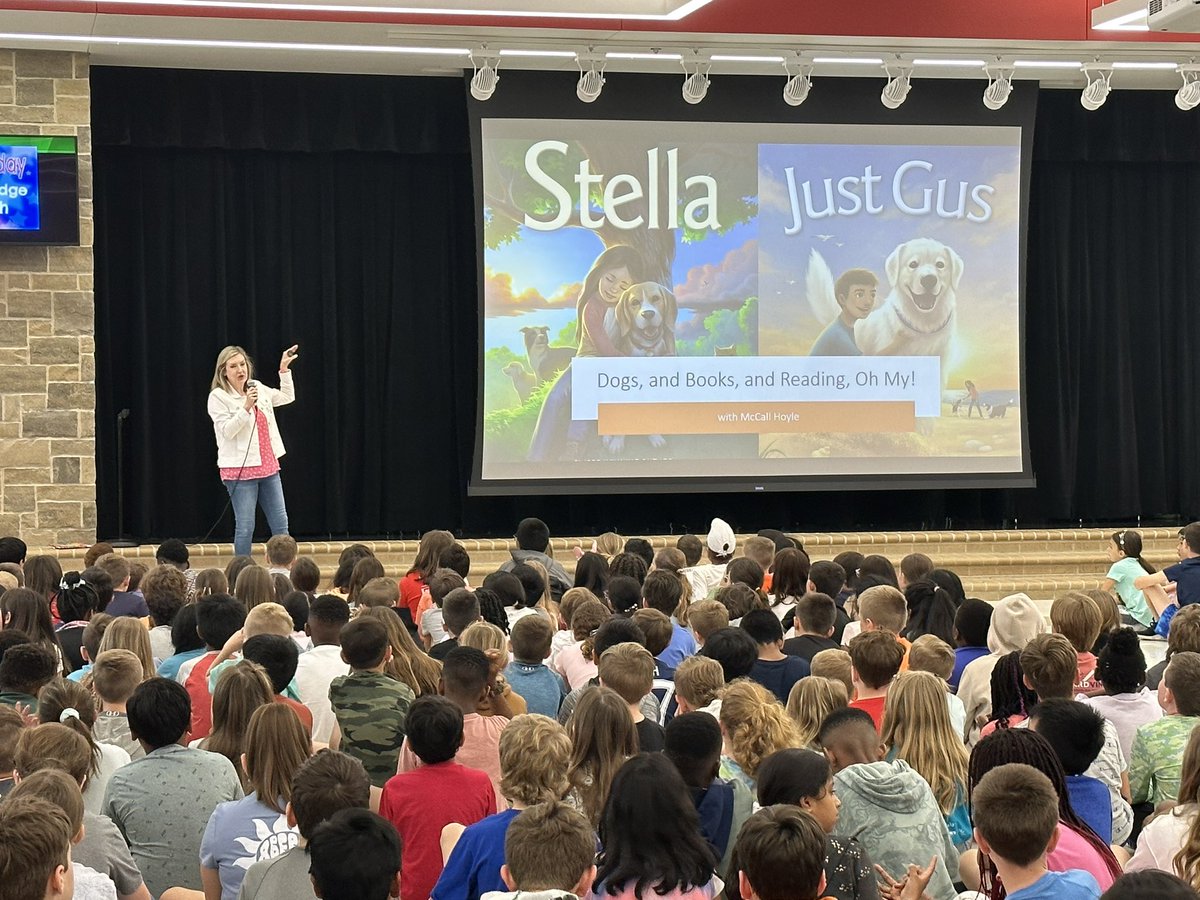 ErickaHamilton0's tweet photo. What a treat it was to have author McCall Hoyle visit  our 3-5th graders @PISDJohnsonElem  this month! She is the award winning author of Stella and just released book, Just Gus. Must reads for dog lovers! @PISD_Libraries #ProsperProud #JohnsonAllStars https://t.co/yBBDCvjmPh