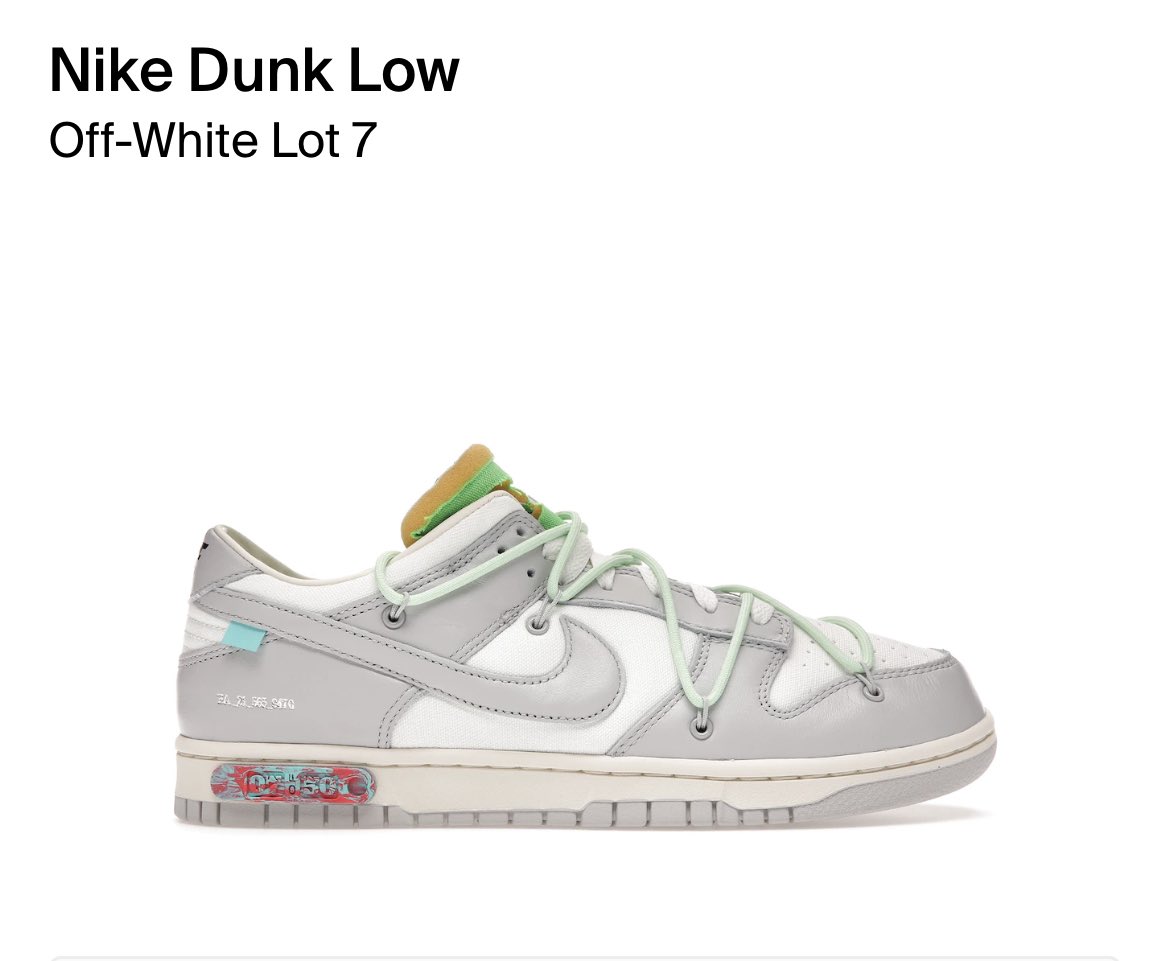 Nike x OffWhite Dunk Low lot 7 RAFFLE

7x100 

Winner gets size 9.5 lot 7 Nike x OffWhite dunk low