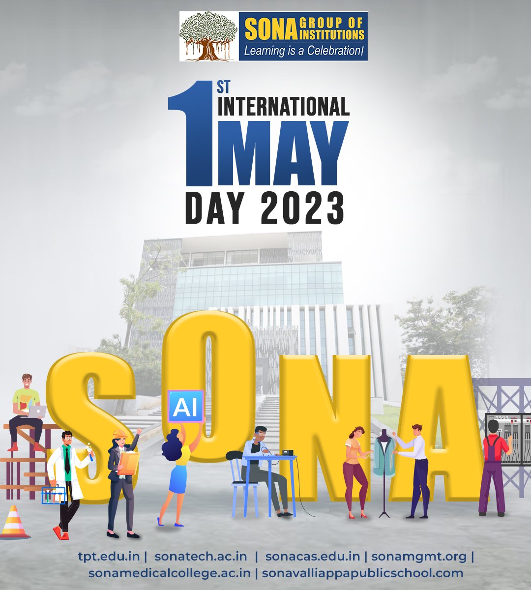 sonamba's tweet photo. All labour that uplifts humanity has dignity! Sona Group of Institutions wishes the makers of our nation a very happy labour's day!  #HappyMayDay #mayday2023 #MayDay #LabourDay2023 #tptcollege #sonacollege #sonacas #sonamedicalcollege #sonamba #svpschool https://t.co/ewetZRbvQx